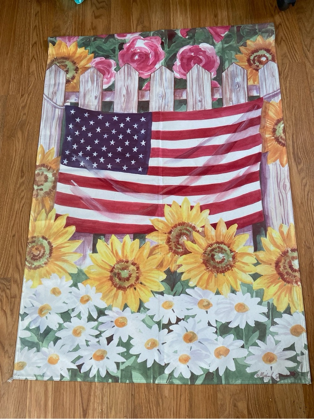 Large American flag with sunflowers 4th of July garden flag